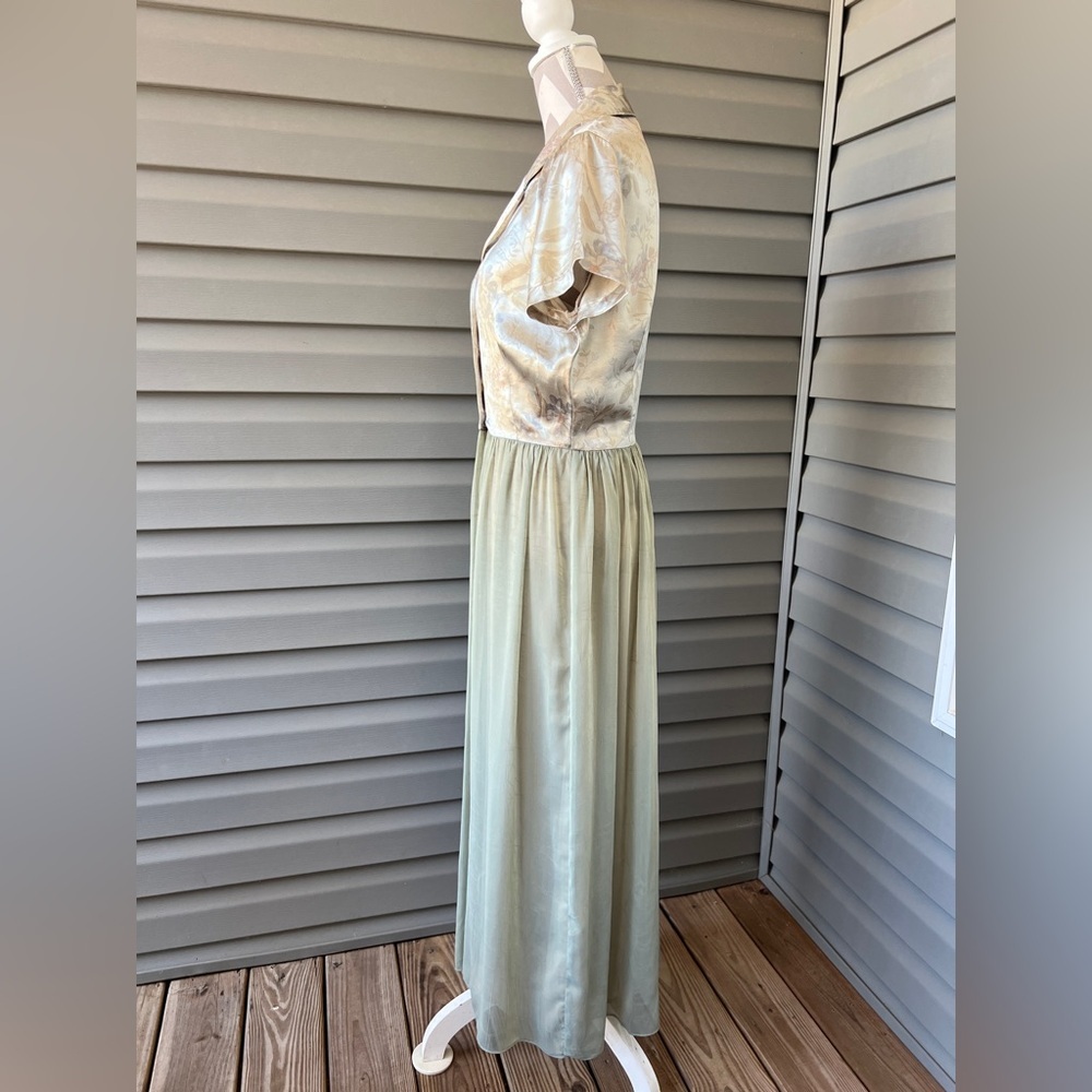 Bonnie Strauss Vintage 80s Satin Button Front Shirt Chiffon Dress With Slip Sz 8 - Picture 6 of 13